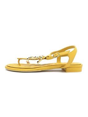 Chanel Flat Sandals Yellow 38 C Visual Coco Mark Shoes